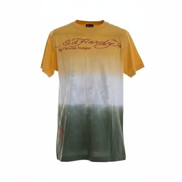 Ed Hardy - VINTAGE Y2K- RHINESTONE TATTOO Graphic Tee- Mens SZ Large 💀🌹✨ - Picture 2 of 4